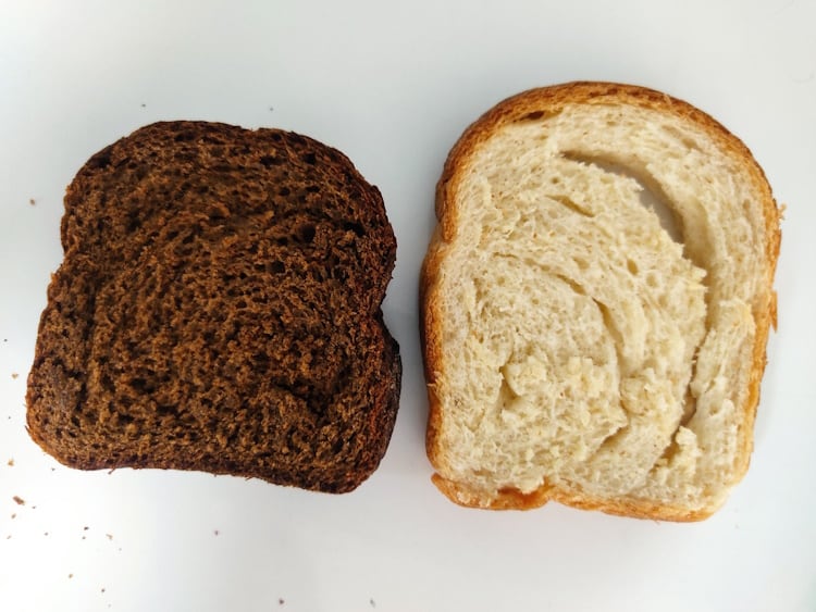 Fermented grasshopper bread (left)
