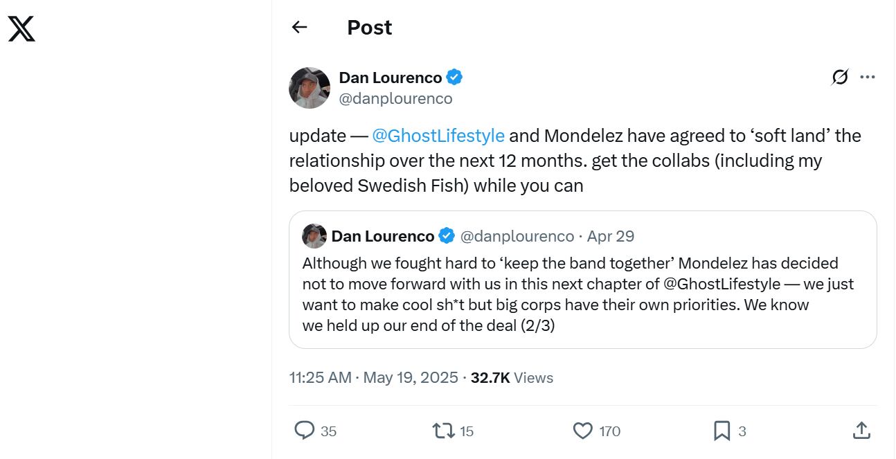 GHOST reaches a deal with Mondelez.