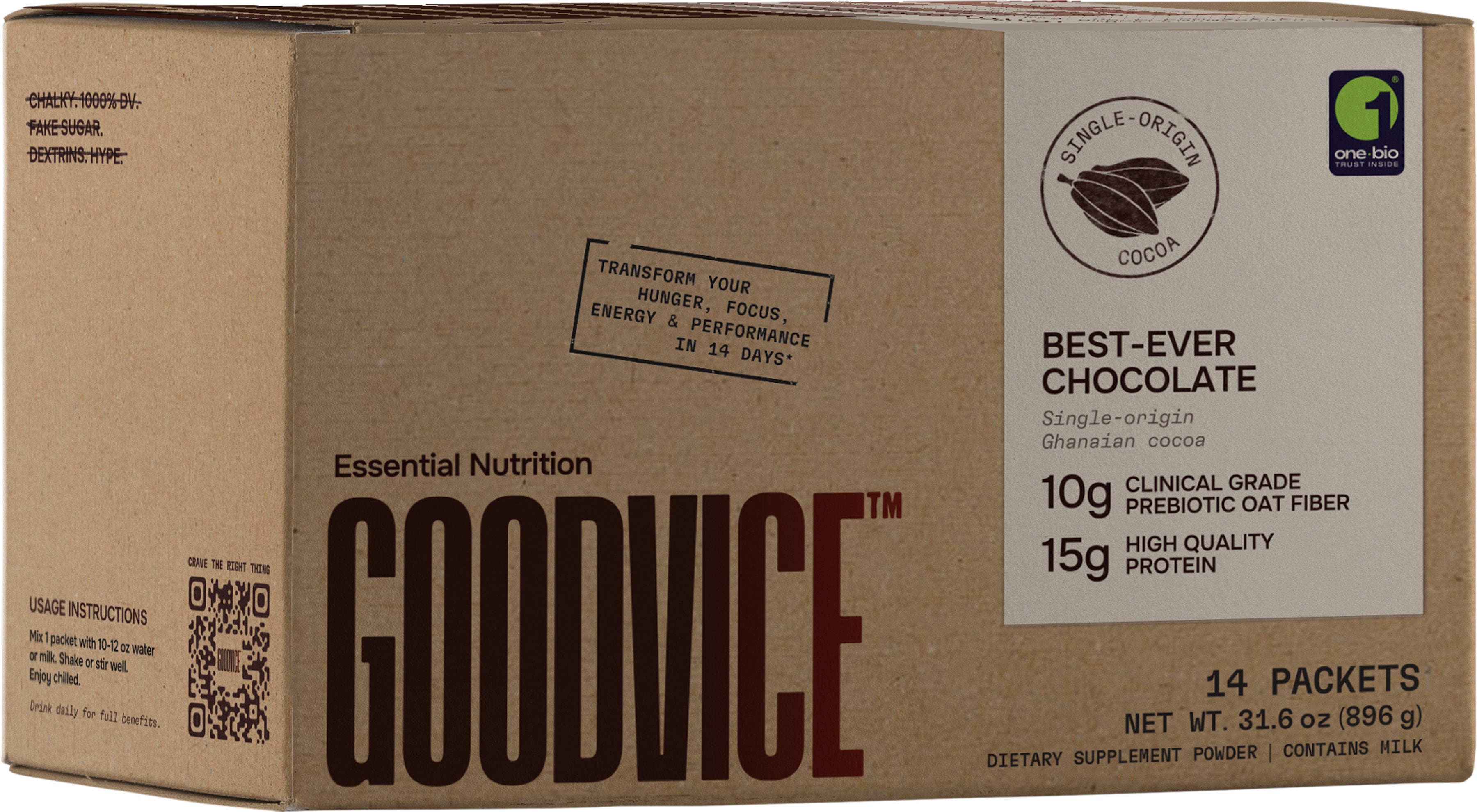 Goodvice’s powdered shakes contain 10 grams of prebiotic oat fiber, 15 grams of milk protein, in addition to creatine, magnesium and cane sugar