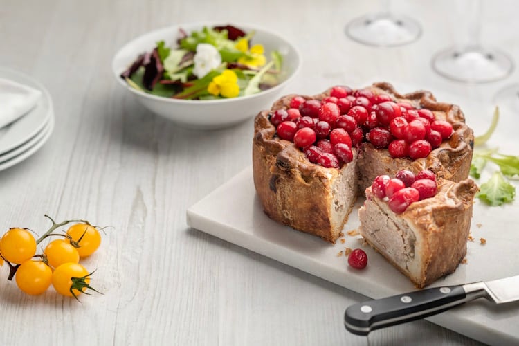 Cranberry topped pork pie
